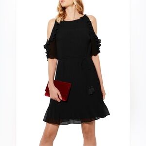 Karen Millen Black Cold Shoulder Ruffle Dress With Velour Belt Gorgeous Flowy